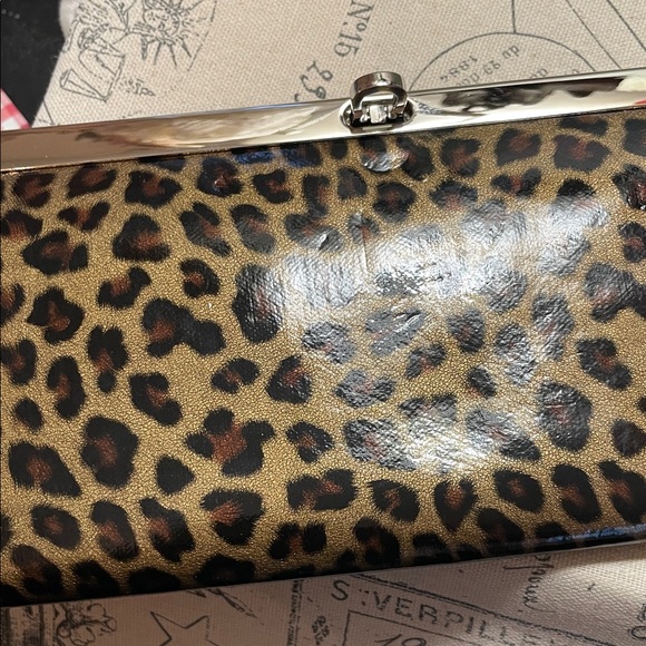 Leopard Print Patent Clutch with Rose Silver Trim - Picture 3 of 12